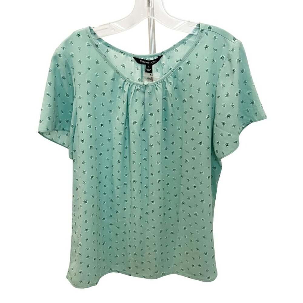 NEW 41 Hawthorn Green Floral Short Sleeve Blouse Spring Business Casual SMALL
